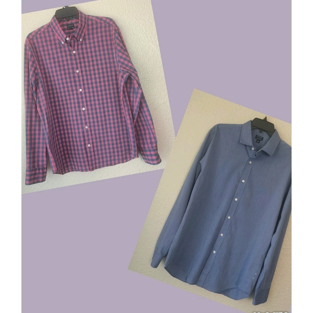 (bundle)J Crew Men's Performance Shirts Size L, Pink, Blue Cotton Blend Button D
